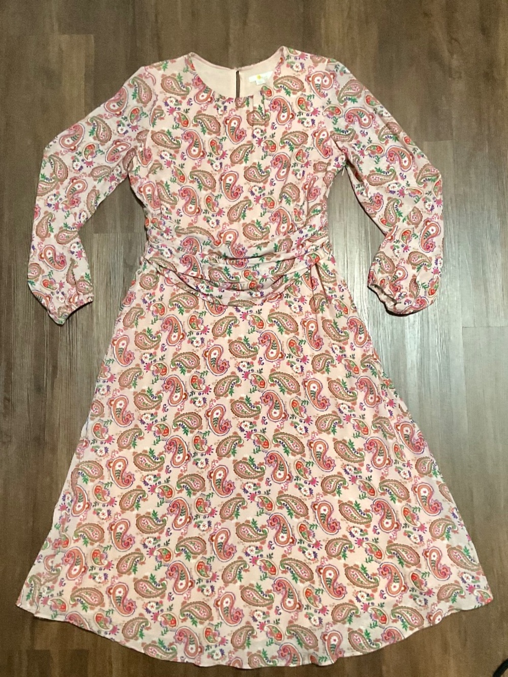 Boden Sz8P Women’s Pink Floral Summer Midi Dress Long Sleeve
